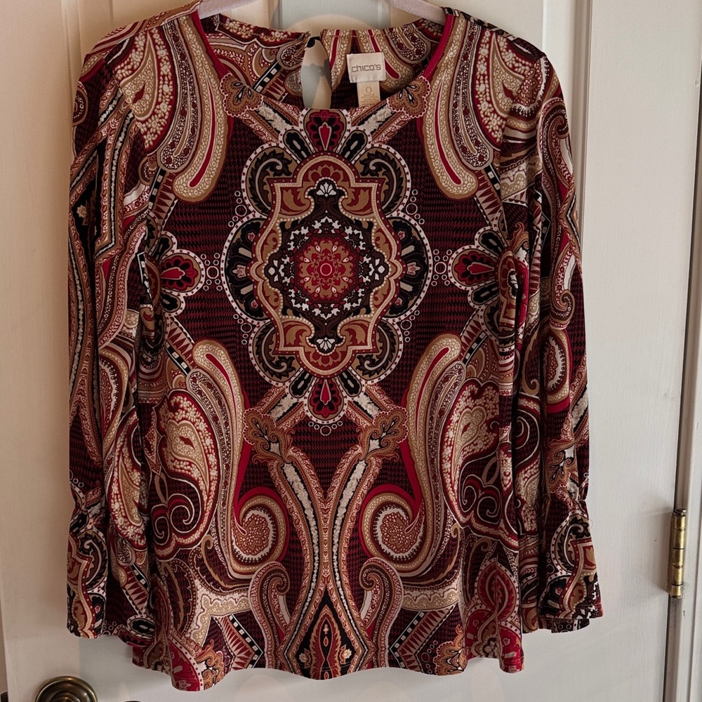 Chico's Red and Brown Paisley Blouse